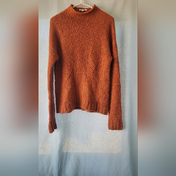 BP Funnel Mock Neck Bouclé Sweater Rust Orange Sz S - Picture 2 of 5